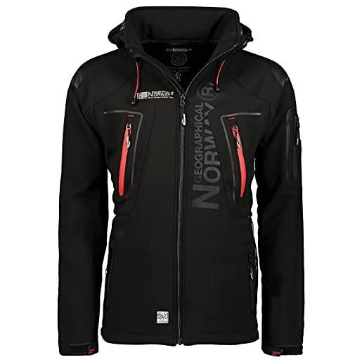 Geographical Norway techno men - giacca cappuccio softshell impermeabile uomo - giacca vento tattica da esterno - escursionismo sci autunno inverno primavera (nero rosso 4xl)