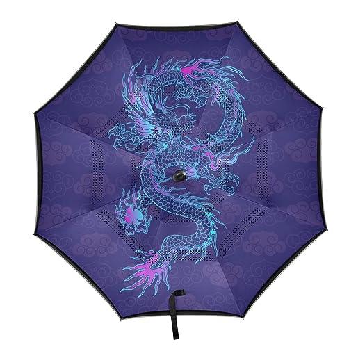 Vnurnrn drago blu arte ombrello invertito automatico reversibile antivento protezione uv apri automaticamente chiudi ombrelli per auto ragazzi ragazze