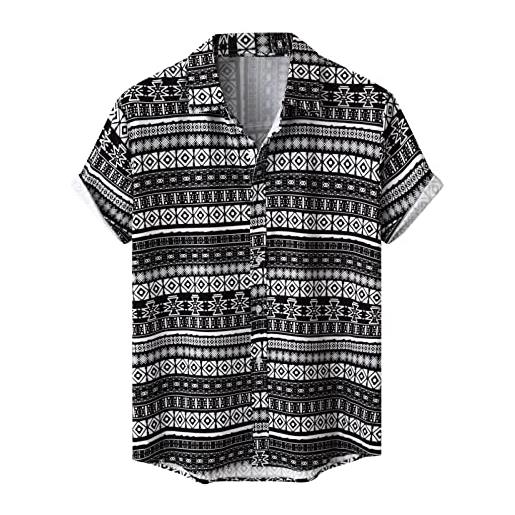 DAIFINEY camicia maschile primavera ed estate monopetto stampa casuale spiaggia manica corta vacanza camicia hawaiana uomo, grigio. , xxxl