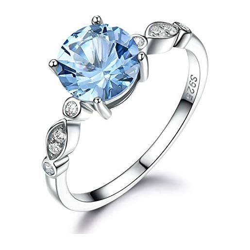 Musihy anelli argento donna, cubic zirconia ring zirconia cubica blu bianca a 4 punte tonda argento azzurro misura dell'anello 15