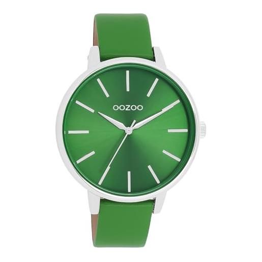 Oozoo timepieces - orologio da polso da donna con cinturino in pelle, di alta qualità, da donna, elegante, analogico, rotondo, silver green/silver, cinghia