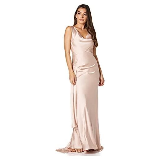 Jarlo London gabriella cowl neck fishtail gown with open back dress donna, champagne nude, 38 eu