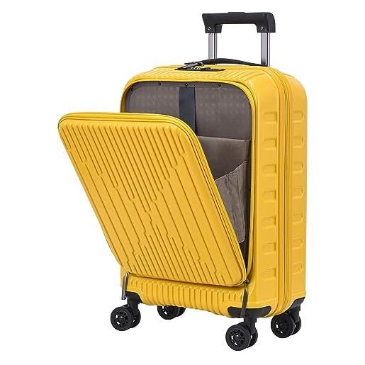 TydeCkare bagaglio a mano da 19 pollici 35 * 23 * 55 cm con tasca frontale per laptop da 15,6, lucchetto tsa e cerniere ykk con ruote hinomoto a 360°, valigia rigida leggera in abs+pc, giallo