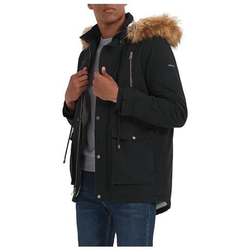 OROLAY parka invernale da uomo caldo cappotto in pelliccia sintetica con cappuccio rimovibile nero l