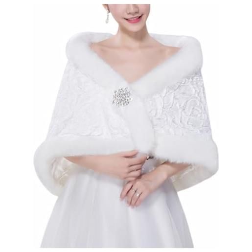 BESTORI stola donna scialle invernale coprispalle di pelliccia sposa per matrimonio cerimonia festa bianco