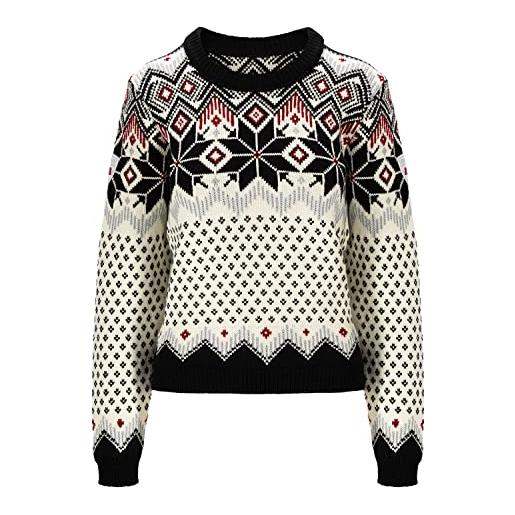 Dale of Norway vilja - maglione da donna in 100% lana leggera, a girocollo, da donna, rosa rossa in metallo bianco sporco nero, s