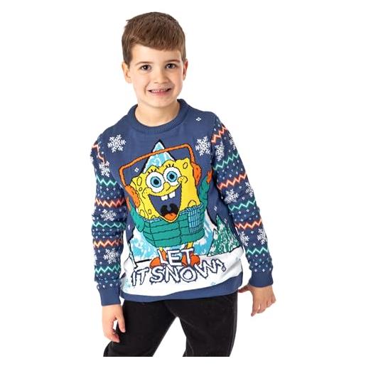 SpongeBob Squarepants let it snow kids maglione a maglia maglione festivo per le vacanze | abbigliamento per bambini alla moda per i fan di sponge bob | fai il regalo di natale | maglieria a tema