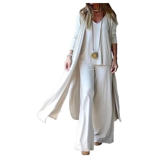 shownicer pantalone da donna completo 3 pezzi lunga cardigan e casual vita alta gamba larga pantaloni e senza maniche. Top ampio outfit b bianco s