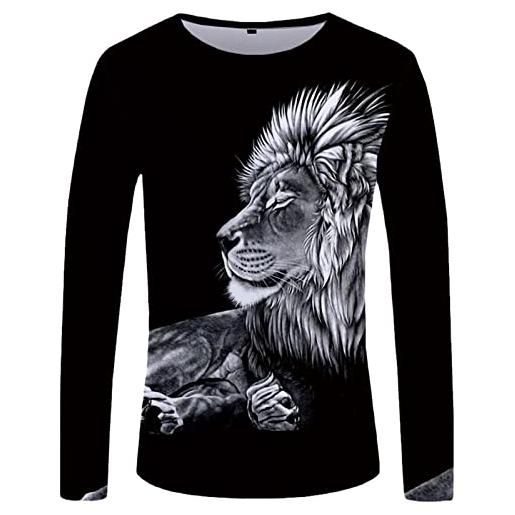 UIOKLMJH t-shirt con stampa leone 3d hip hop manica lunga camicia punk rock uomo stampa animale maglietta, 3d t shirt 08, l