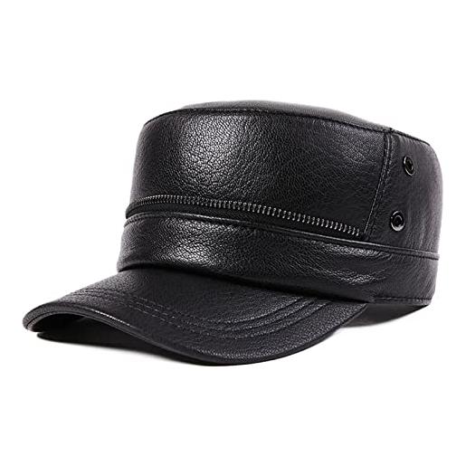 ZMNKH cappello militare in pelle da uomo, berretto con visiera, berretto da baseball classico, regolabile cappello da caccia vintage