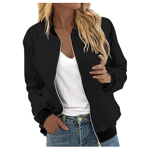 Liyuera giacca da donna per le mezze stagioni, da donna, casual, casual, casual, casual, con cerniera, stampa floreale, cappotto, colletto alto, abbigliamento sportivo, giacche invernali da donna, nero , s