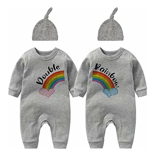 Culbutomind baby twins body doppio arcobaleno triplets baby pagliaccetto carino neonato ragazzo ragazza vestiti, giallo, 1 mese
