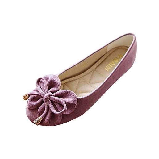 Generic scarpe da balletto da donna, comode, con punta rotonda, in pelle scamosciata, con fiocco e tacco basso, sandali eleganti per matrimoni, sandali estivi, antiscivolo, lilla 1, 42