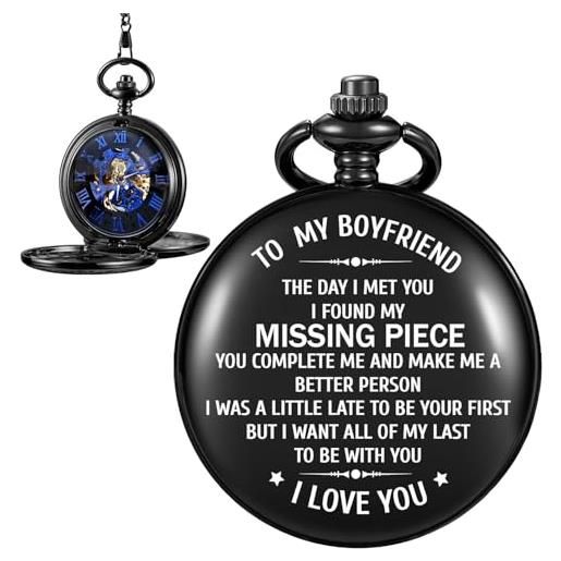 Tiong orologio da tasca meccanico personalizzato con incisione per il mio ragazzo/marito/uomo/fidanzato orologio da tasca meccanico personalizzato con scatola in pelle per uomo, t-to il mio ragazzo, 