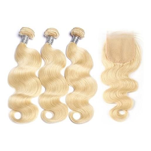 Mila Hair mila 613# biondi capelli umani 100% ondulato matassa tesitura 3pc brazilian hair weave con lace closure/chiusure (202224+16closure)
