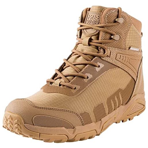 FREE SOLDIER da uomo mid alta stivali militari durable army combat scarpe impermeabile traspiranti tattico escursionismo(sabbia-impermeabile, 43eu)