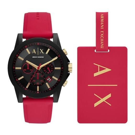 Armani Exchange orologio da uomo, movimento cronografo, acciaio inossidabile, cassa da 44 mm, bracciale in silicone o acciaio, rossa