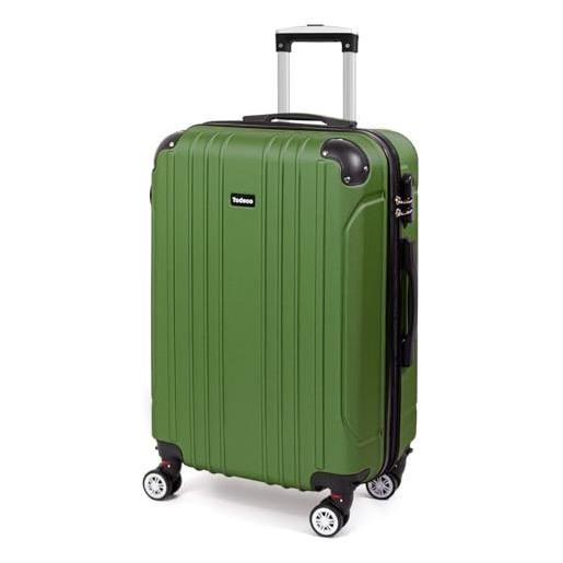 Todeco valigia media 68cm, trolley rigido in abs 4 ruote rigida e leggero, valigie trolley 66l, 68x45x26cm, verde oliva