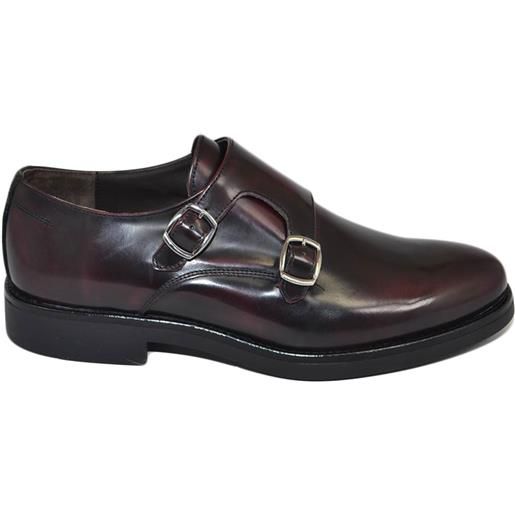 Malu Shoes scarpe uomo doppia fibbia eleganti in vera pelle abrasivata bordeaux suola gomma sottile antiscivolo handmade in italy