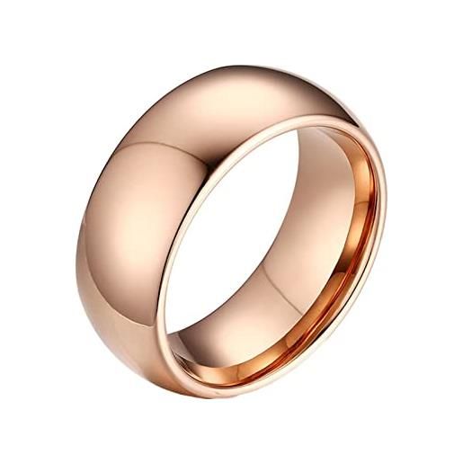 ANAZOZ fedi personalizzate anello fedina uomo, anelli uomo tungsteno anello lucido rotondo 8mm anello oro rosa misura 25(65mm)