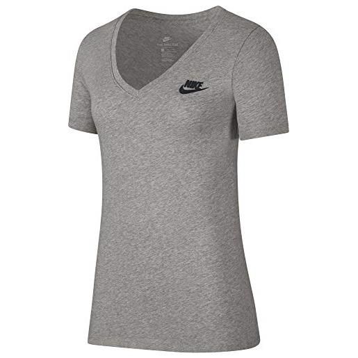 Nike sportswear v neck lbr - maglietta con manica corta da donna, grigio (dark grey heather/(black), s