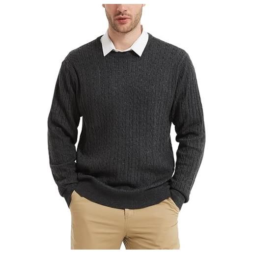 Kallspin maglione pullover da uomo a maniche lunghe in misto lana con scollo tondo(grigio scuro, xl)