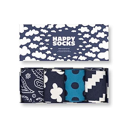 Happy Socks 4-pack moody blues, calzini fantasia per uomo e donna, scatole regalo con calzini colorati e divertenti a pois taglia 36-40