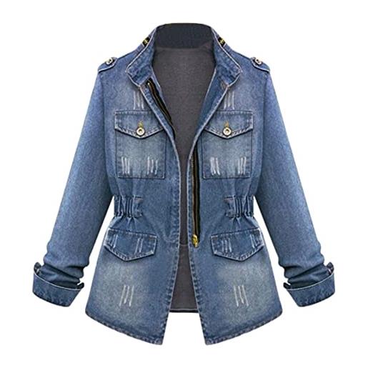 Generic giacca di jeans da donna sciancrata, elasticizzata, in jeans, oversize, da donna, in denim, con bottoni, taglie grandi, per l'estate e la montagna, blu, xl