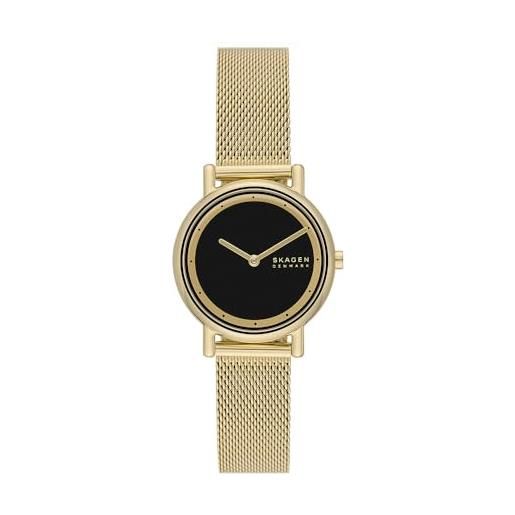 Skagen signatur orologio per donna, movimento al quarzo con cinturino in acciaio inossidabile o in pelle, tono oro e nero, 30mm
