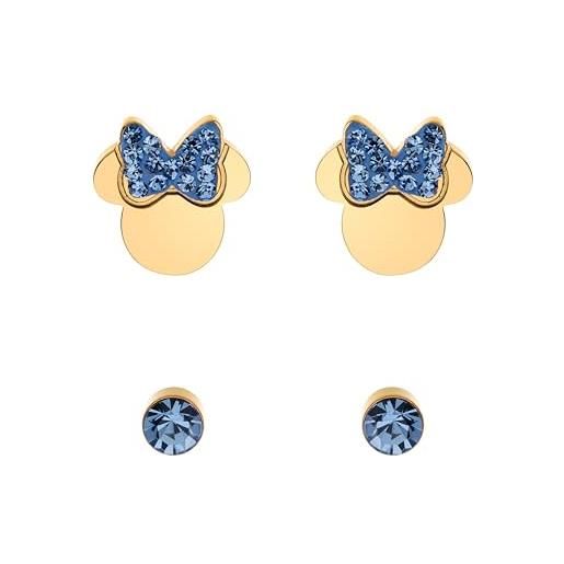 Disney orecchini minni mouse, collezione acciaio inossidabile, colore argento, unico, pietre di zirconia cubica, regalo per ragazze e donne (blu 2)