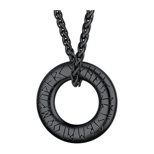 FaithHeart collana uomo ciondolo cerchio rune vichinghi collana vintage in colore argento nero catena di grano 55+5 cm 316l acciaio inox confezione regalo
