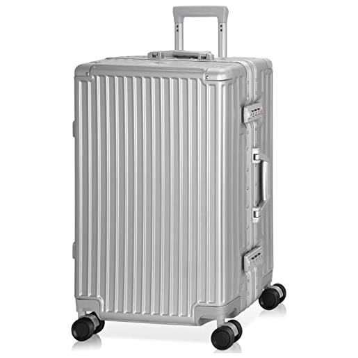 AnyZip valigia media pc abs leggero alluminio trolley rigido con serratura tsa e 4 ruote, senza cerniera (argento, l)