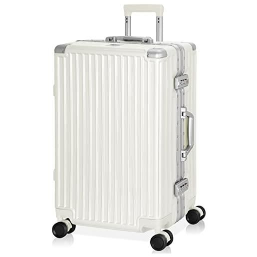 AnyZip valigia media pc abs leggero alluminio trolley rigido con serratura tsa e 4 ruote, senza cerniera(bianco, l)