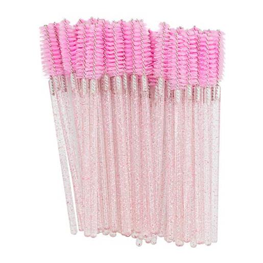 PROFICO set di 50 spazzole per ciglia, usa e getta, per mascara, applicatore, per extension ciglia, glitter rosa