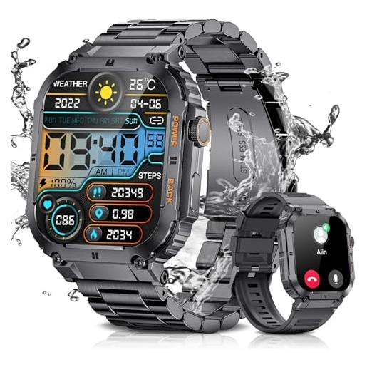 ESFOE orologio smartwatch uomo, 1,96'' orologio uomo sportivo contapassi pressione sanguigna cardiofrequenzimetro, ip67 smartwatch android ios