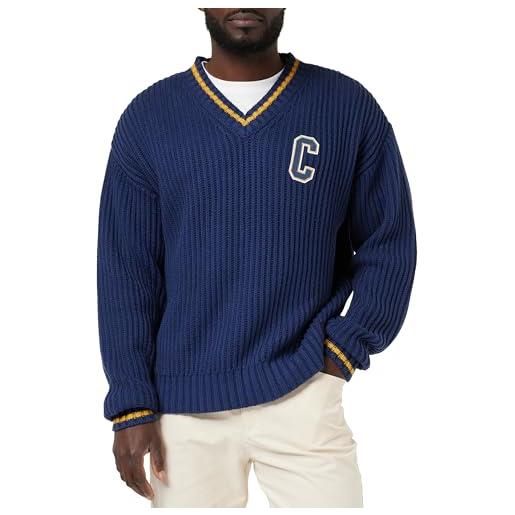 Champion rochester 1919 bookstore - cotton knitted winter-edition v-neck maglia, blu marino, s uomo fw23