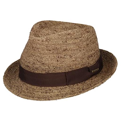 Stetson cappello di paglia decorah trilby donna/uomo - cappelli da spiaggia estivo rafia con nastro in grosgrain primavera/estate - l (58-59 cm) marrone