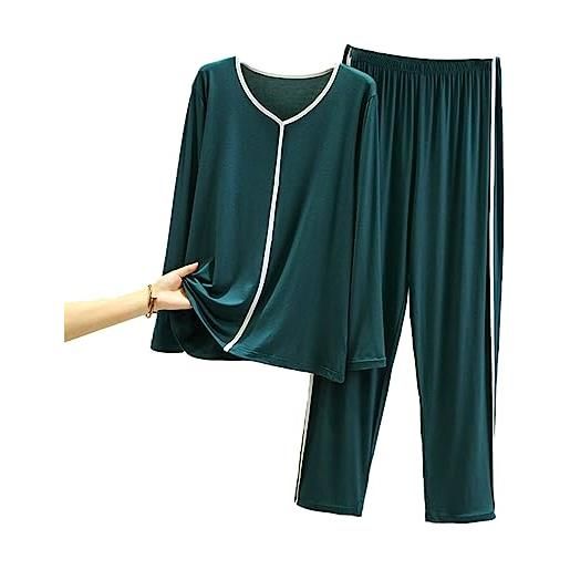 RUHANE womens modal cotone pigiama set manica lunga pigiameria morbidi pantaloni lunghi 2-pcs pjs lounge set, dark green, xxl