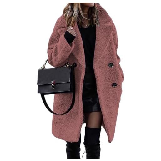 ORANDESIGNE cappotto invernale da donna fuzzy vello risvolto manica lunga lapel caldo pelliccia sintetica outwear giacca in sherpa cardigan a rosa xl
