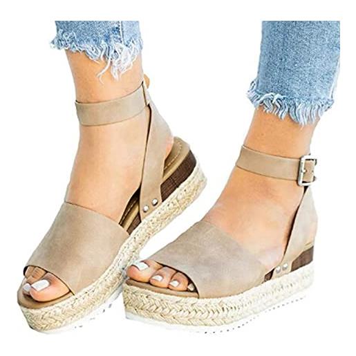 Générique scarpe da donna con piattaforma estiva, espadrillas, con fibbia di grandi dimensioni, sandali da spiaggia, punta rotonda casual semi-trailer, sandali antiscivolo traspiranti, colore: cachi. , 44