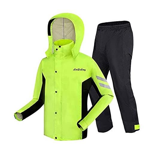 GNCCI giacca antipioggia moto ad alta visibilità, adulti impermeabile diviso tuta antipioggia leggera giacca da pioggia per esterno con cappuccio per attività all'aperto che viaggiano