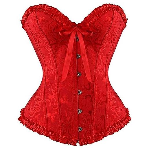 SZIVYSHI top corsetto da donna, bustier shapewear lingerie, pizzo vita push up body. , rosso, x-small