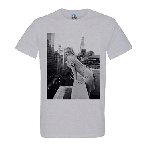 French Unicorn t-shirt uomo girocollo cotone bio marilyn monroe building manichino foto vintage, grigio, m