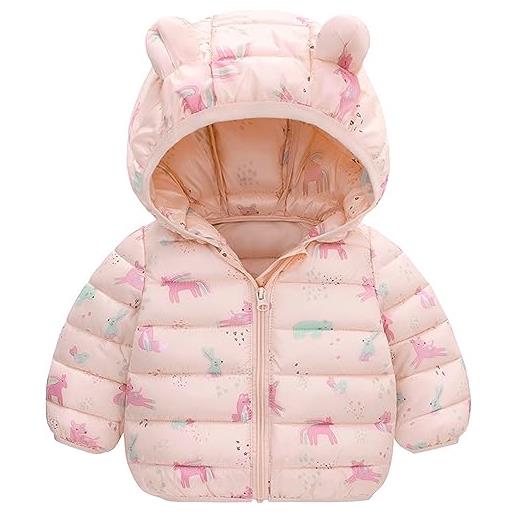 SEAUR giacca di cotone stampato bambino ragazzo ragazza trapuntato giacche cappotto addensato piumino giacca con cappuccio impermeabile rosa 4-6 anni