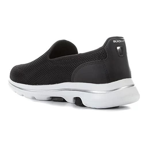 Skechers go walk 5, sneaker infilare donna, nero black textile white trim, 40 eu