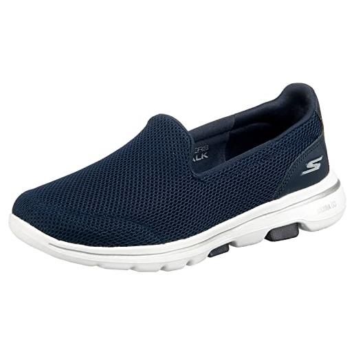 Skechers go walk 5, sneaker infilare donna, blu navy textile white trim, 36.5 eu