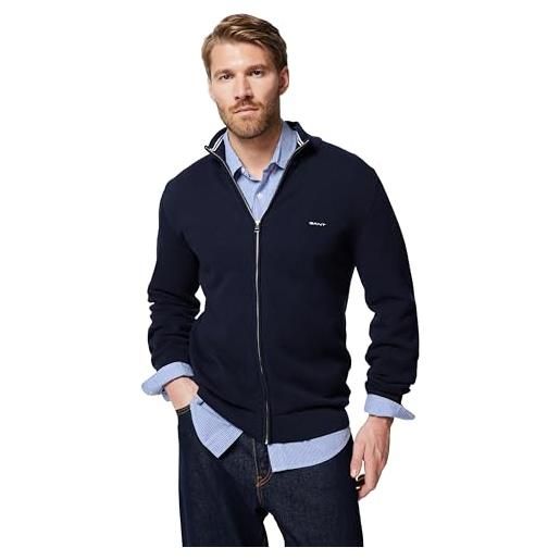 GANT cotton pique zip cardigan, maglione cardigan uomo, denim blue mel, 