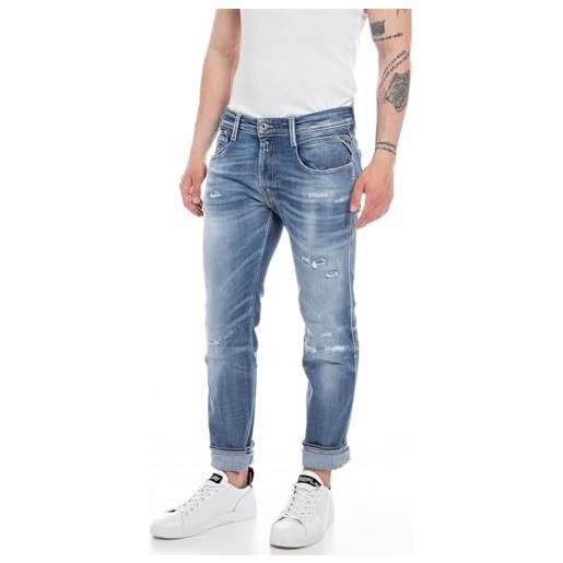 REPLAY jeans uomo anbass slim fit aged super elasticizzati, blu (medium blue 009), w32 x l32