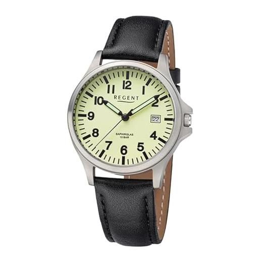 REGENT orologio in titanio unisex con cinturino in vera pelle, 36 mm, analogico, 10 atm, vetro zaffiro 1969.90.17, pelle verde