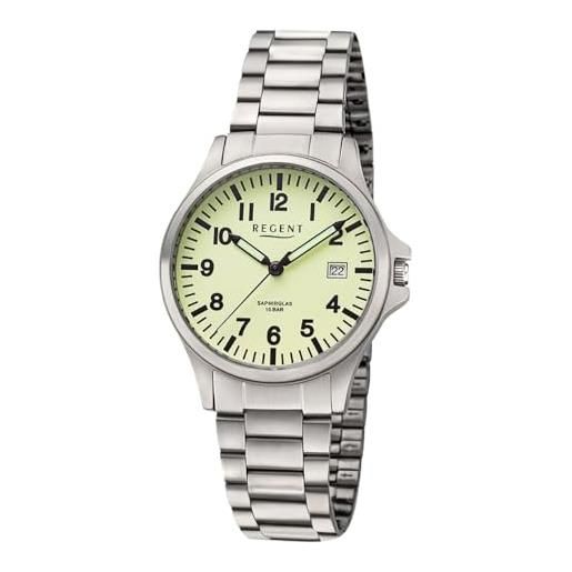 REGENT orologio in titanio unisex con cinturino a maglie da 36 mm, analogico, 10 atm, vetro zaffiro 1969.90.97, nastro in titanio-verde